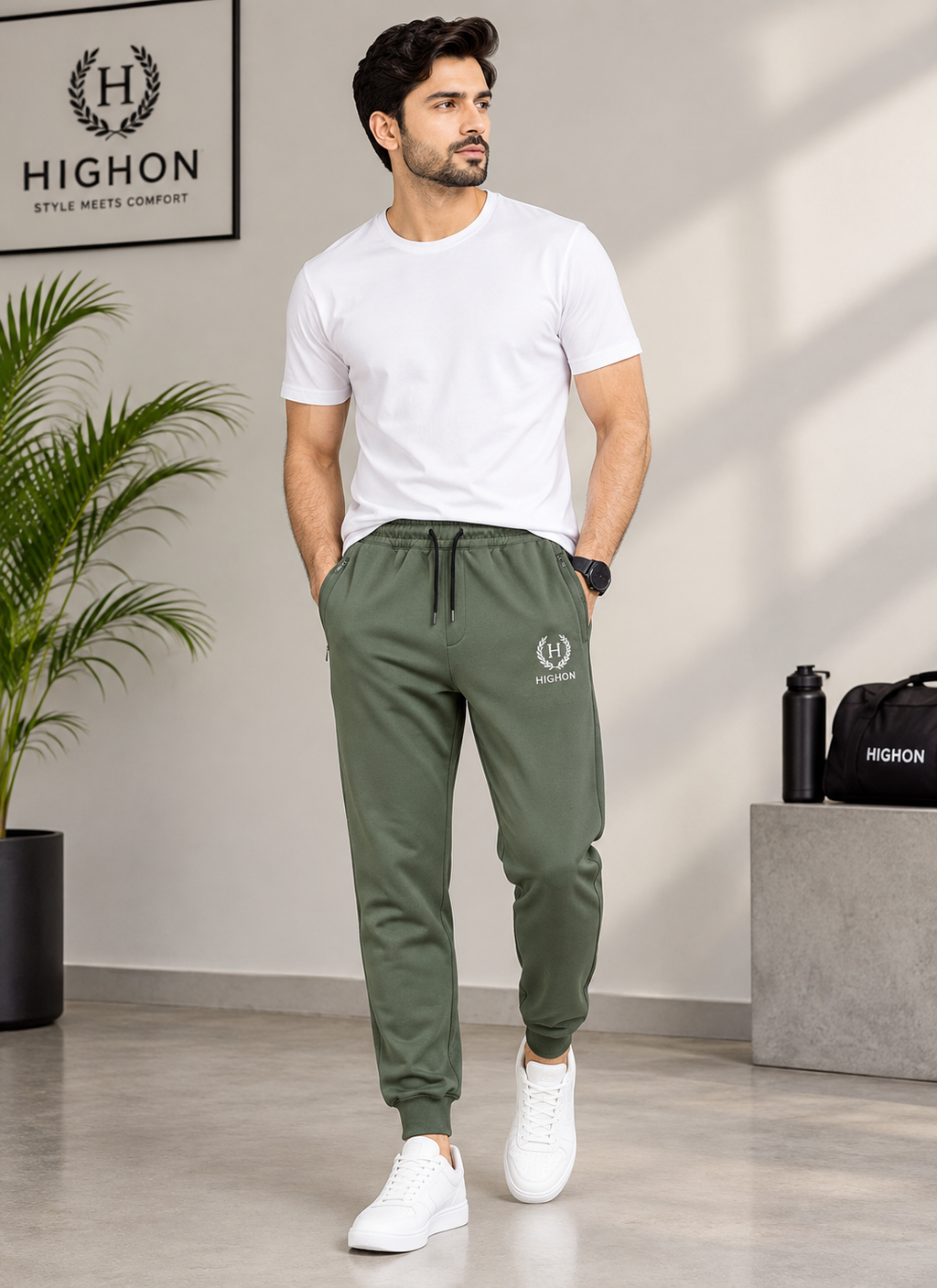 Highon Men’s Olive Green Casual Trouser – Premium Fit